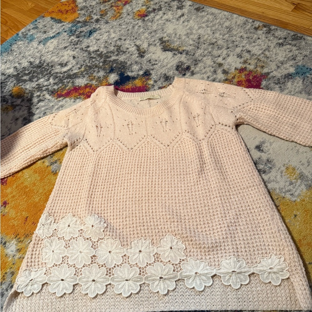 Everleigh Blush Knit Sweater with Lace Detail